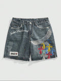 “Short Denim Saint Boulevard - Aigle & Croix Multicolores”