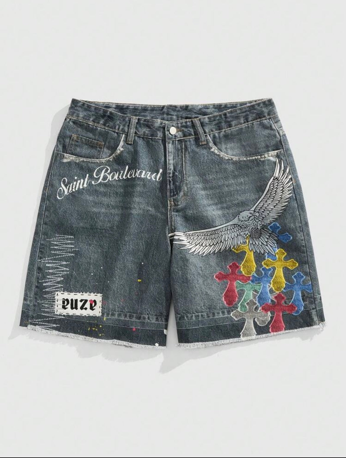 “Short Denim Saint Boulevard - Aigle & Croix Multicolores”