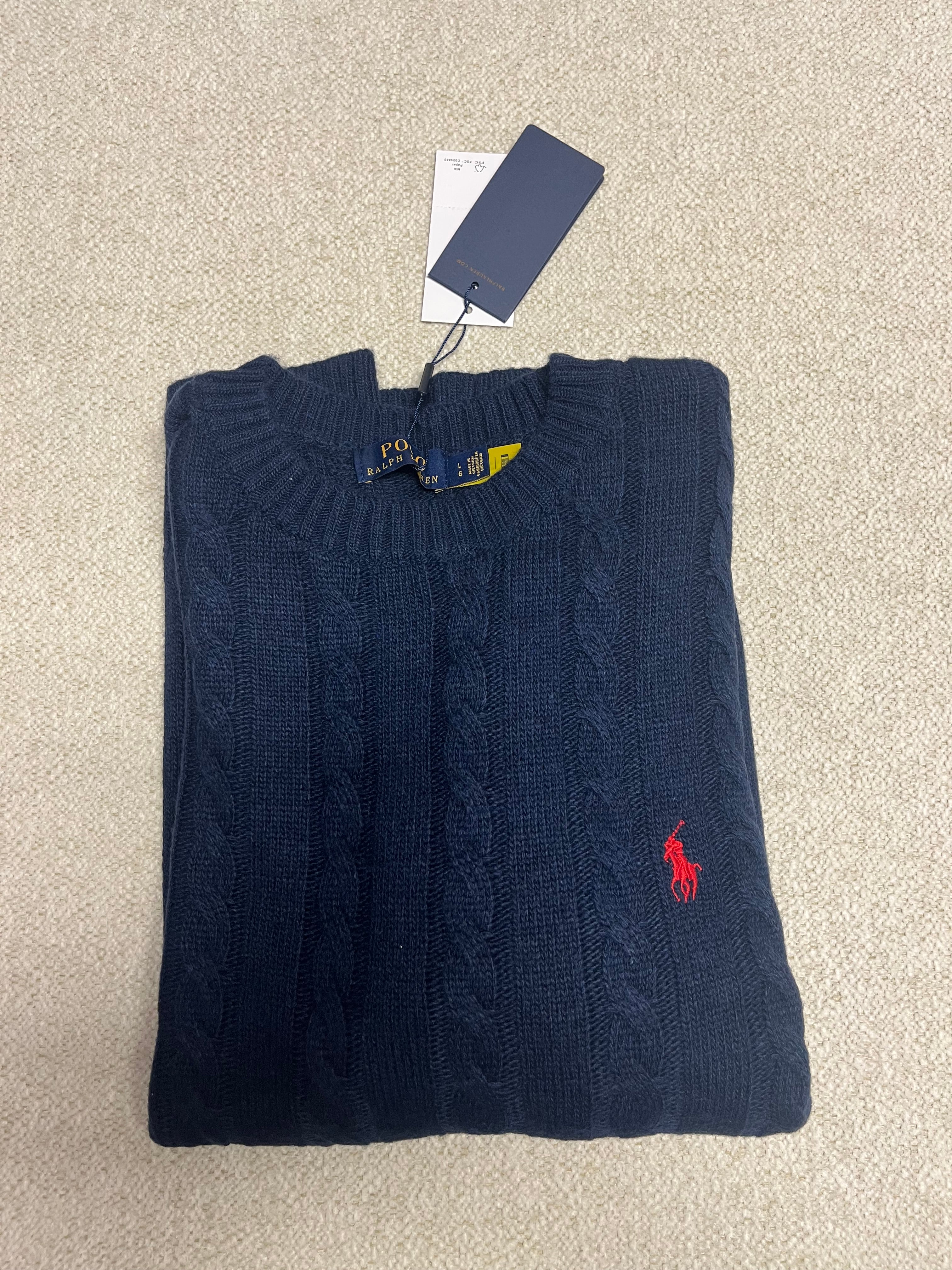 « Pull Ralph Lauren Bleu Marine Torsadé - Logo Polo Rouge » (le plus recommandé)