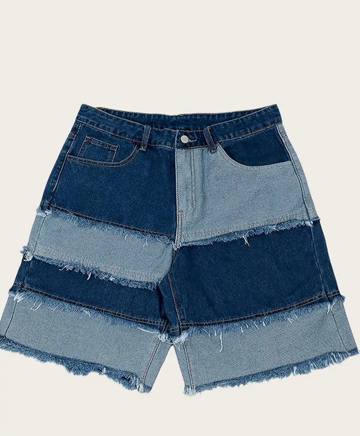 Short Denim Patchwork Bleu - Effet Upcycled