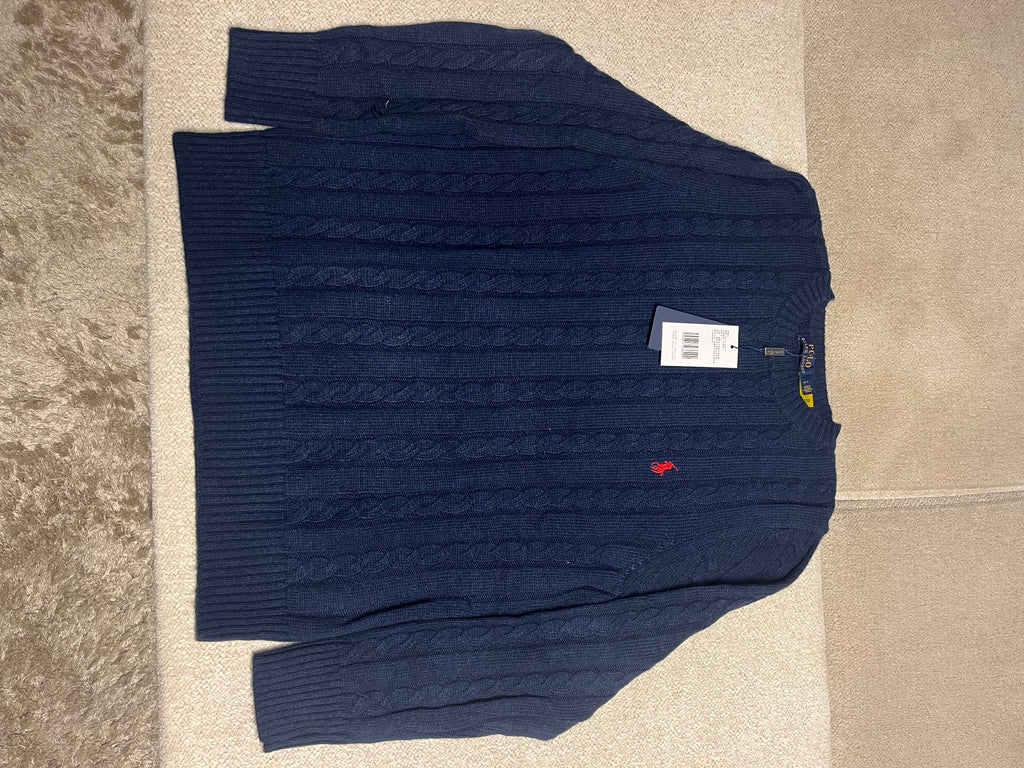 « Pull Ralph Lauren Bleu Marine Torsadé - Logo Polo Rouge » (le plus recommandé)
