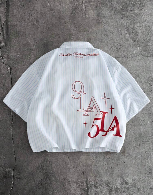Chemise oversize blanche rayée brodée LA