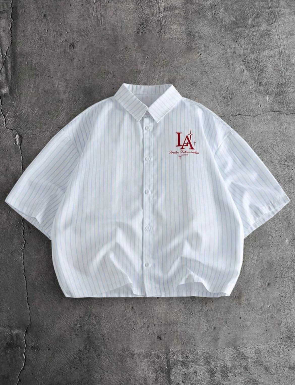 Chemise oversize blanche rayée brodée LA