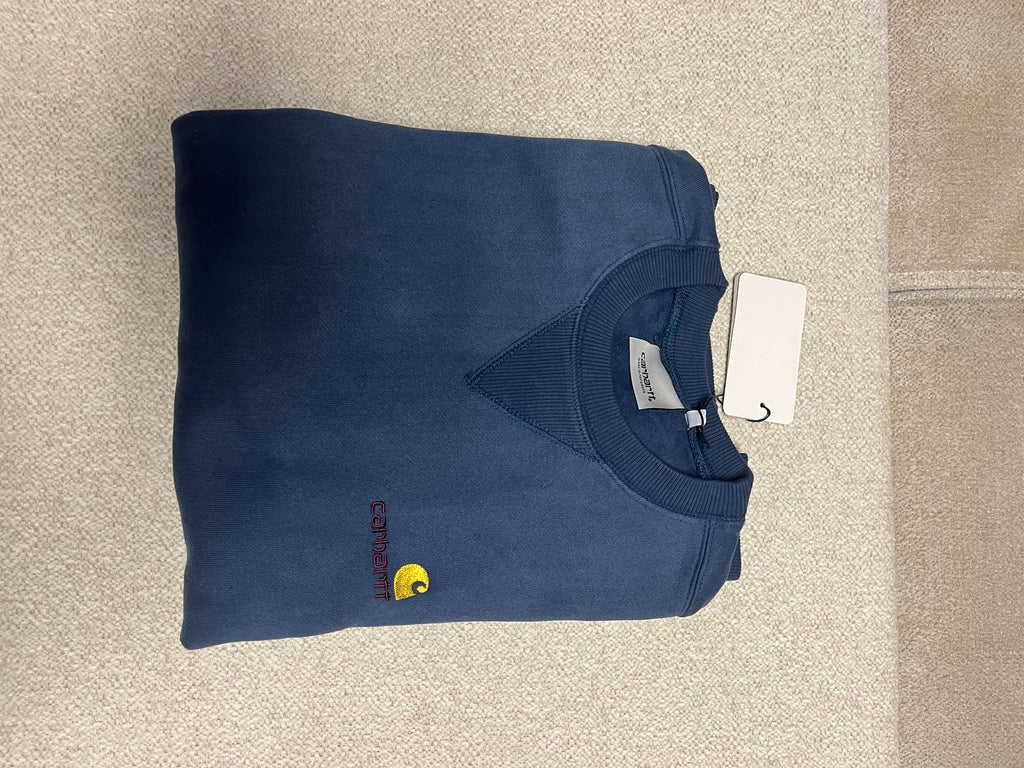 « Sweat Carhartt Bleu Marine Col Rond - Logo Jaune Brodé » (le plus recommandé)