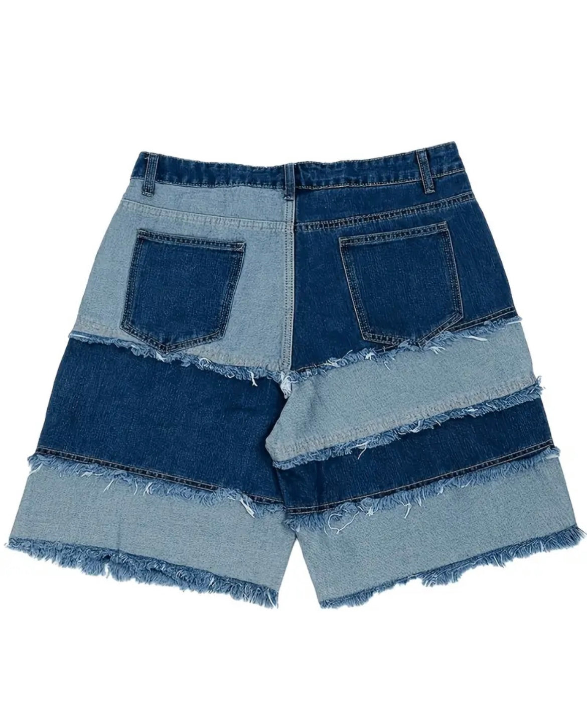 Short Denim Patchwork Bleu - Effet Upcycled