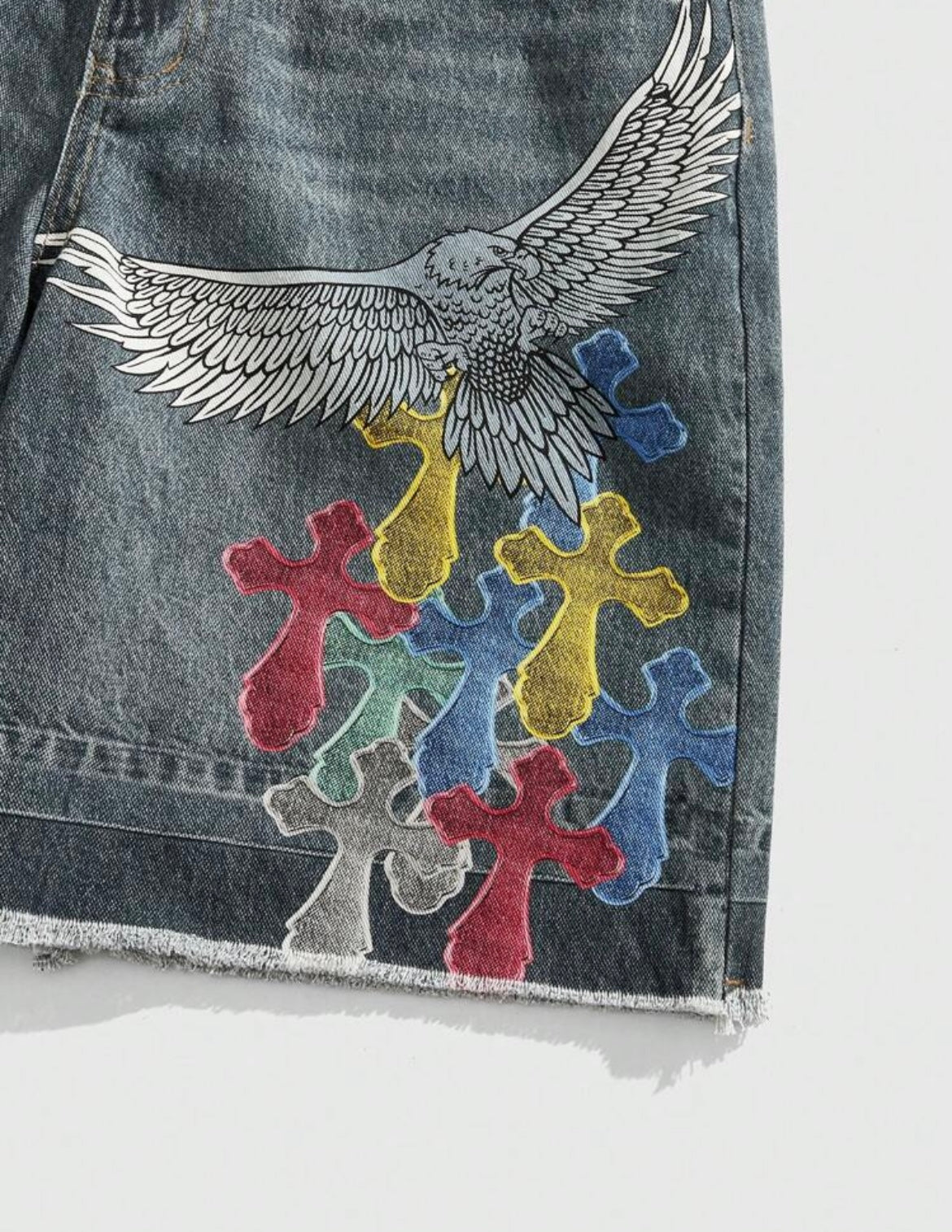 “Short Denim Saint Boulevard - Aigle & Croix Multicolores”