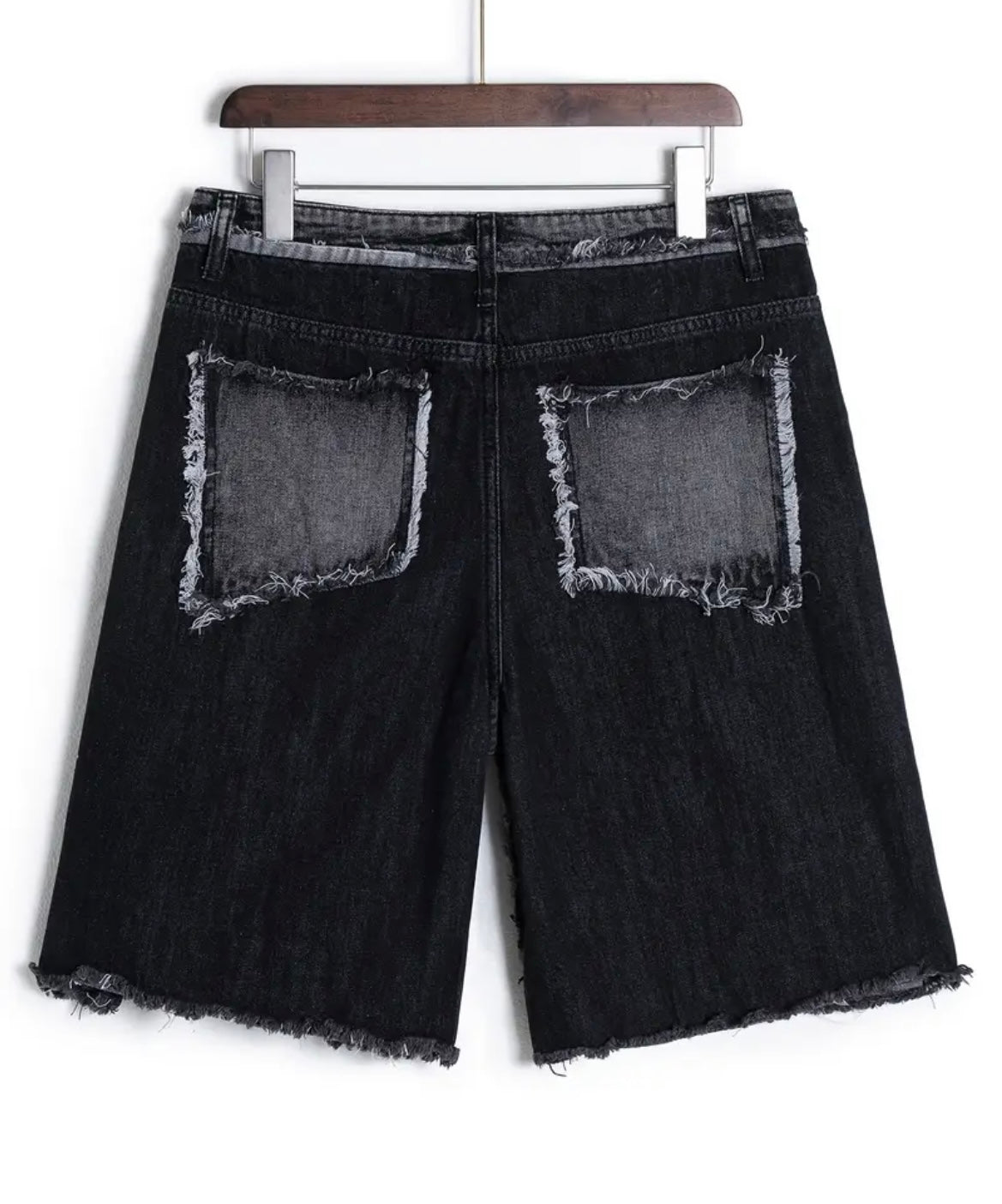 Short Denim Noir Destroyed Patchwork - Million Day