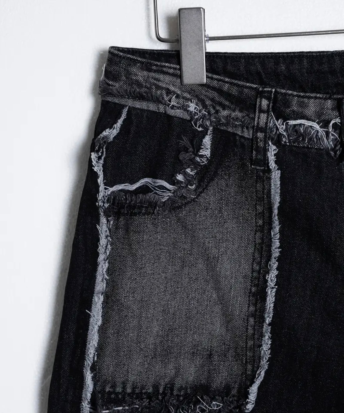 Short Denim Noir Destroyed Patchwork - Million Day